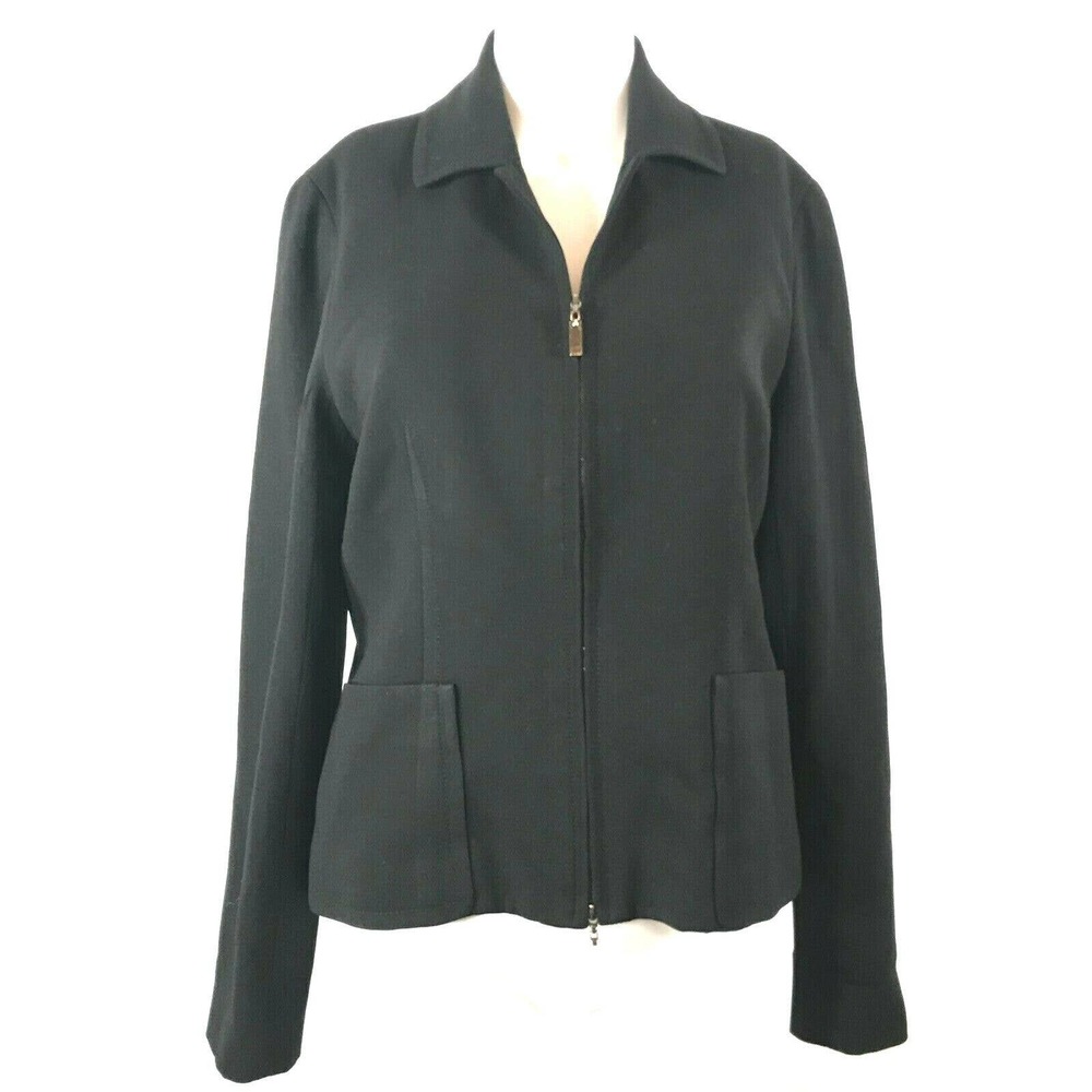 Doncaster Blazer Jacket‎ Womens 6P Black Wool Full Zip Blazer Jacket Pockets